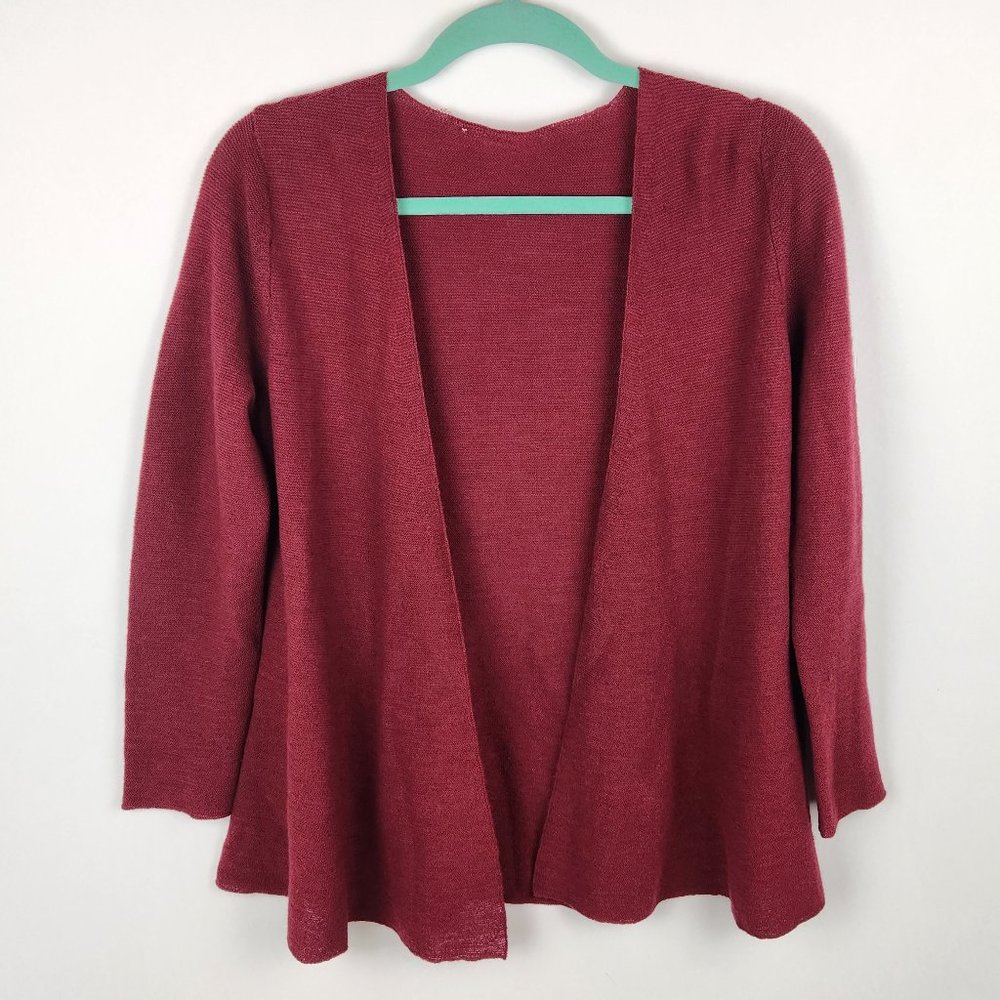 Eileen Fisher 100% Wool Lightweight Knit Open Front Cardigan sz XS Flawed